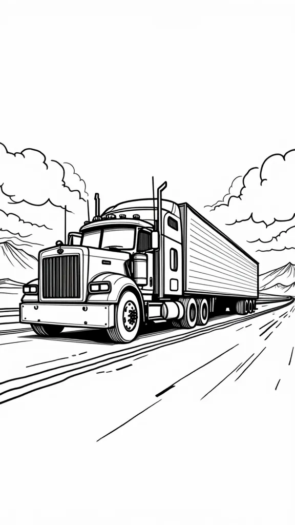 coloring page semi truck